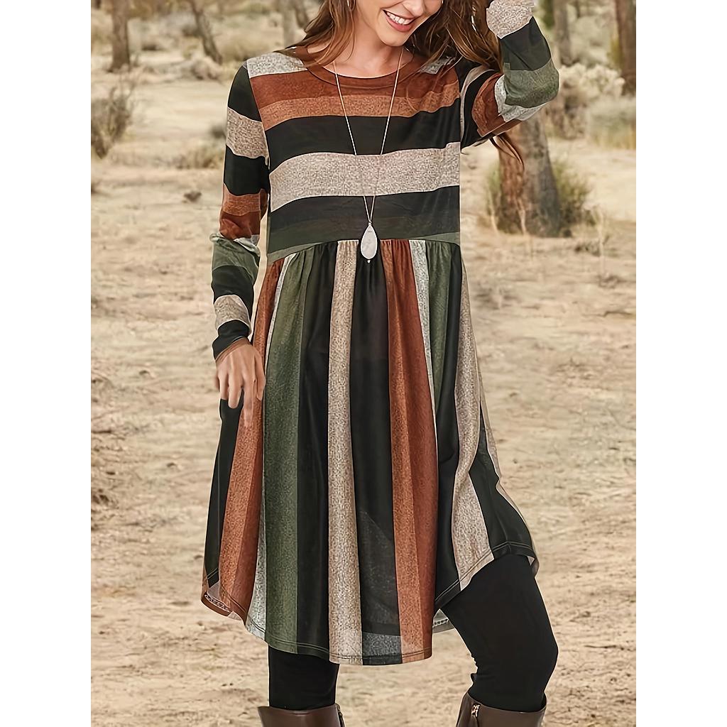 Colorblock Stripe Print Stretch Dress
