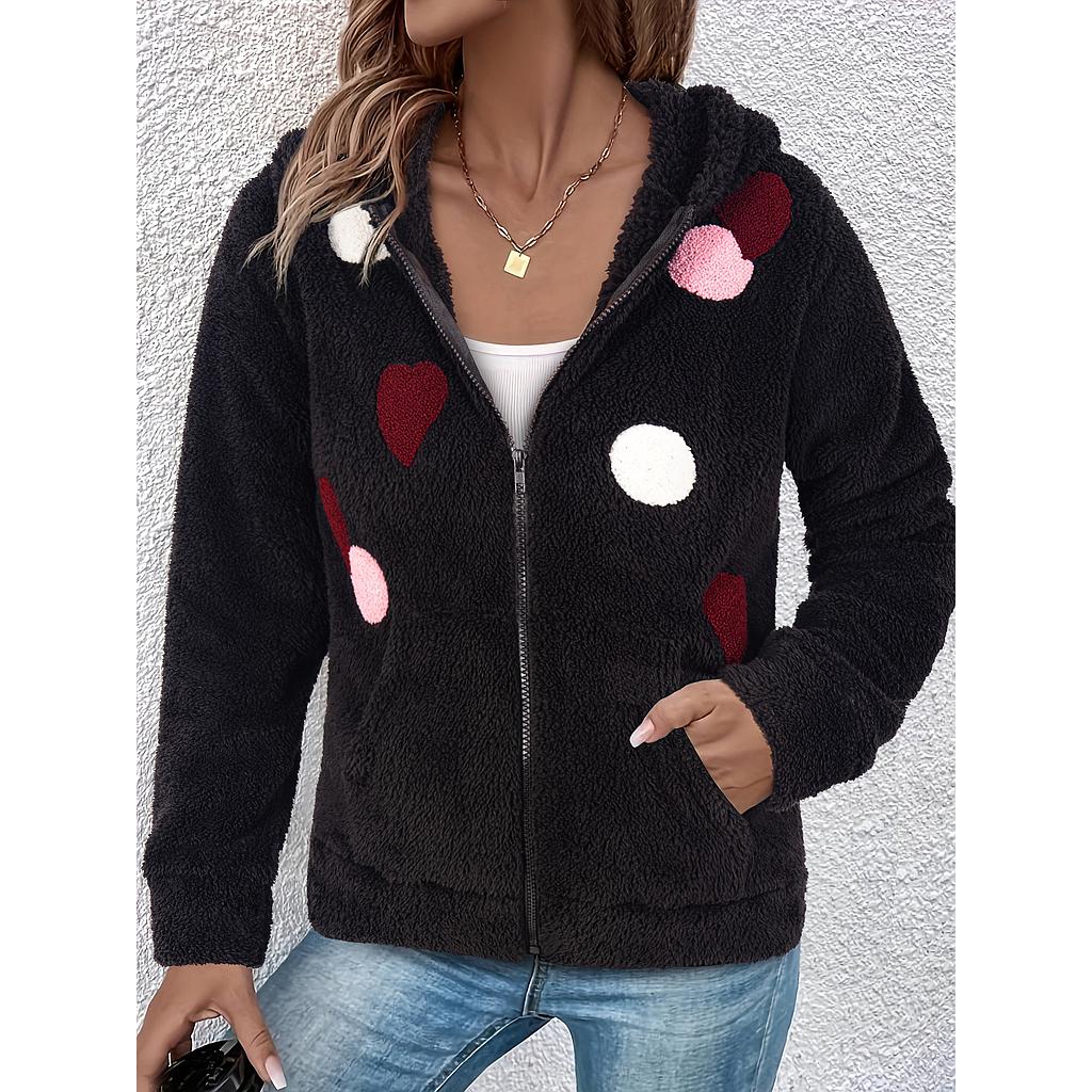 Polka Dot Zip Up Terry Coat With Hood