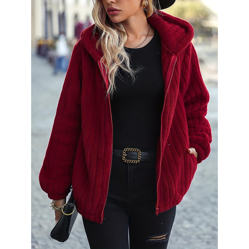 Solid Zip Up Hooded Coat, Casual Long Sleeve Coat For Fall &amp; Winter