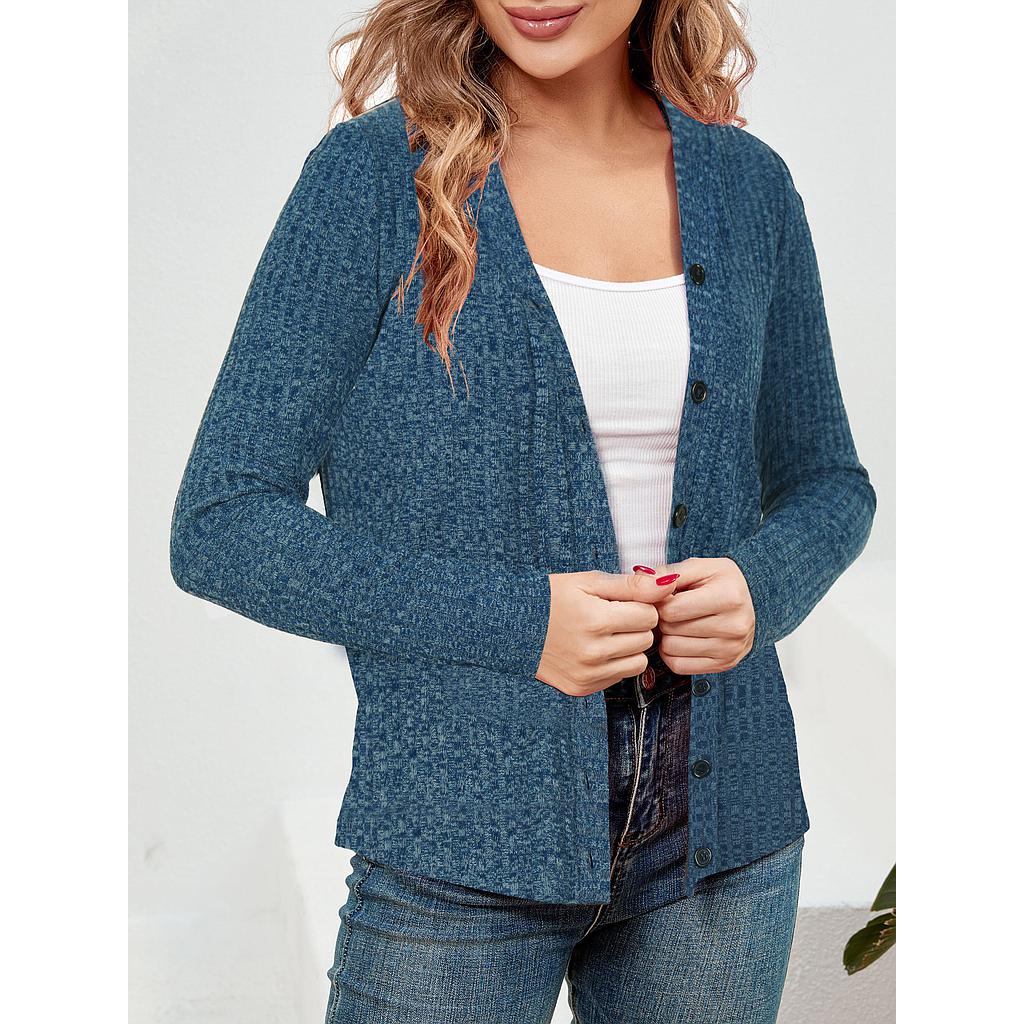 Rib Fabric Elegant Long Sleeve Button Down Cardigan