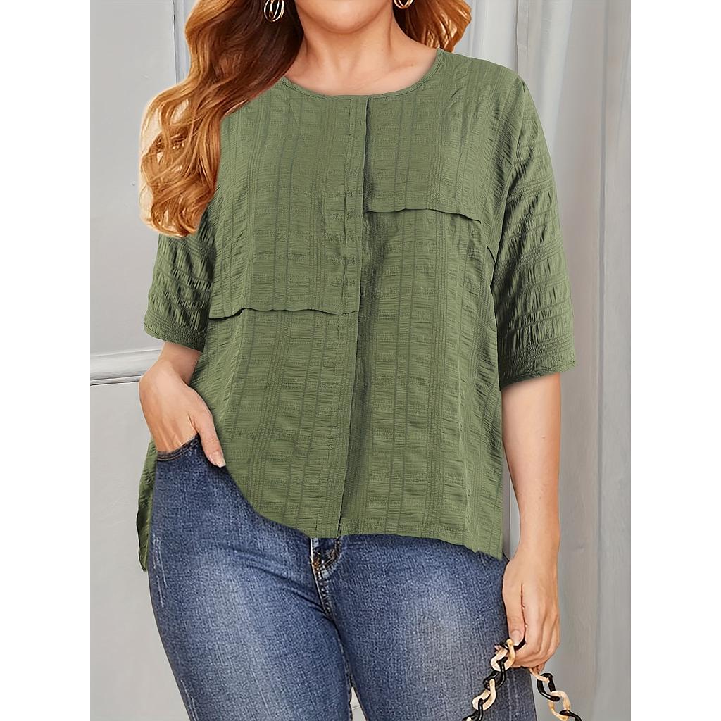 Women's Elegant 3/4 Sleeve Pleat Jacquard Top