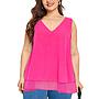 V-Neck Layered Sleeveless Plain Chiffon Top